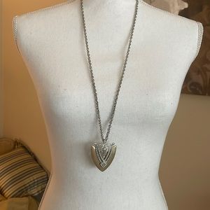 Vintage J Crew Antique Gold and Crystal Pendant Long Necklace